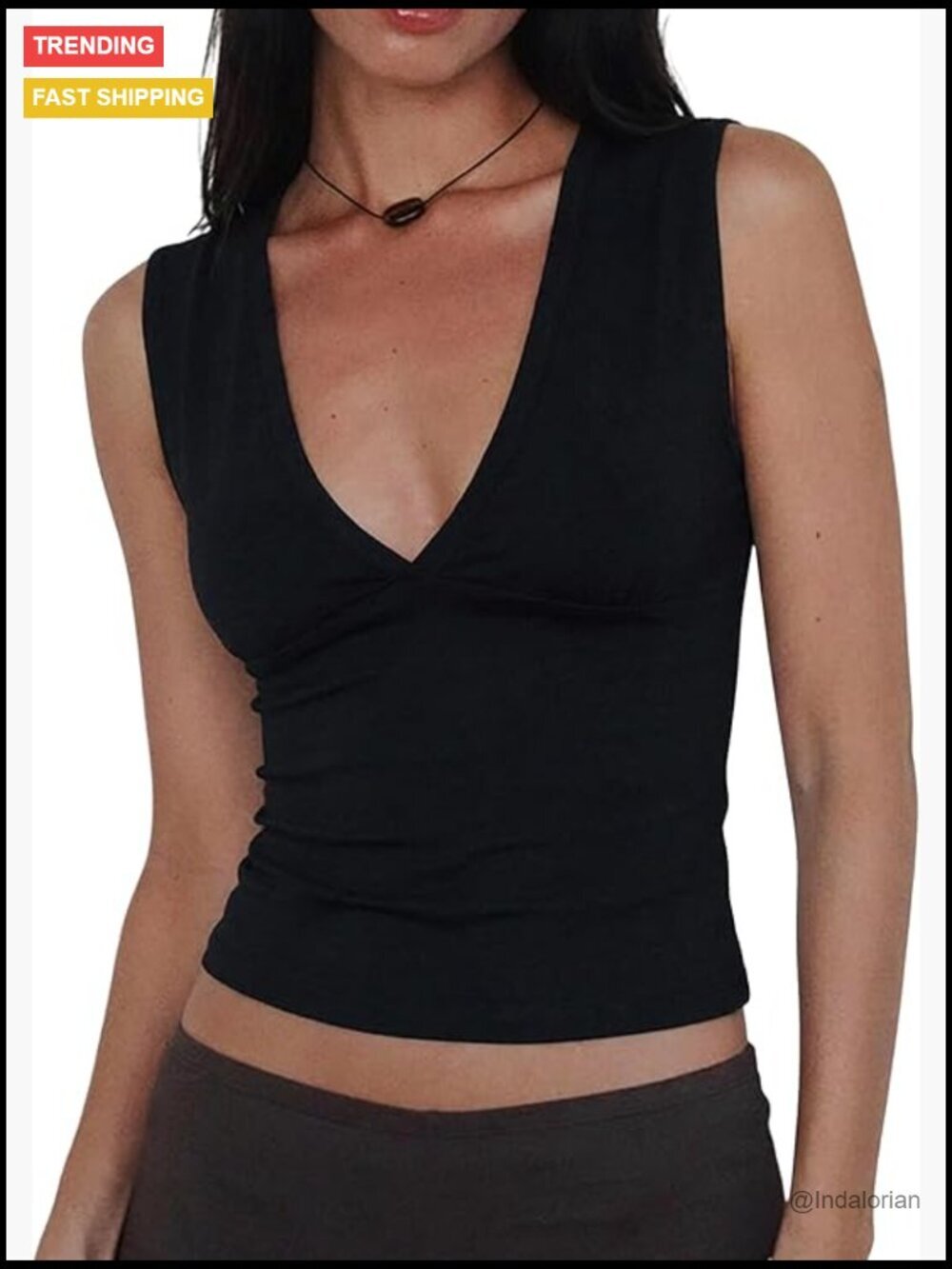 Deep V Neck Sleeveless Crop Top Stretchy Trendy Going Out Tank Top